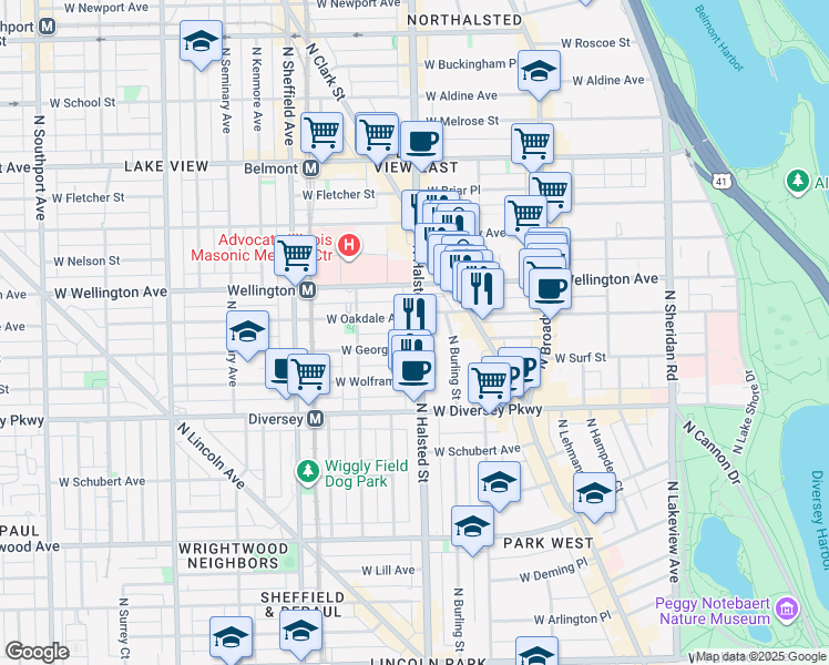 map of restaurants, bars, coffee shops, grocery stores, and more near in Chicago