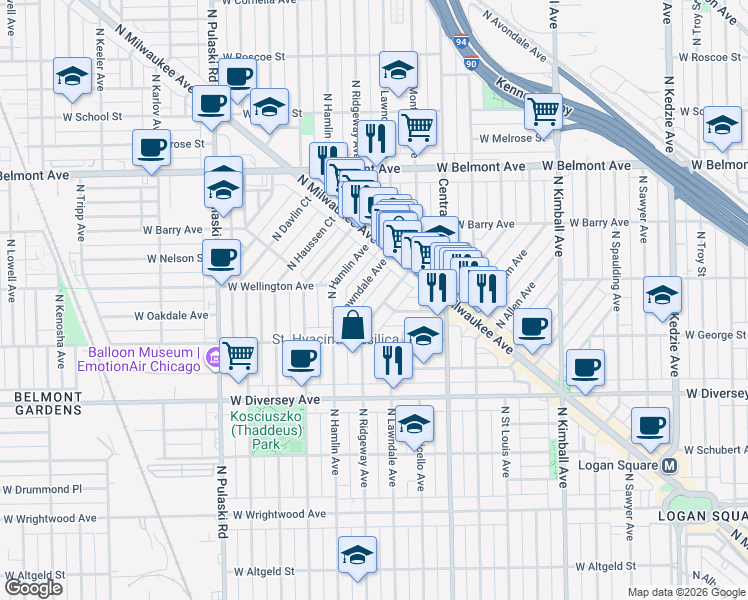 map of restaurants, bars, coffee shops, grocery stores, and more near in Chicago