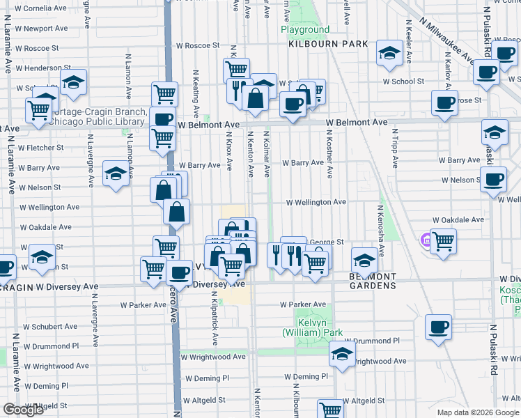 map of restaurants, bars, coffee shops, grocery stores, and more near in Chicago
