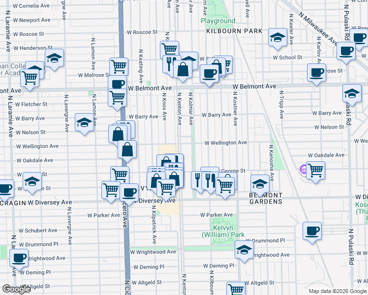 map of restaurants, bars, coffee shops, grocery stores, and more near in Chicago