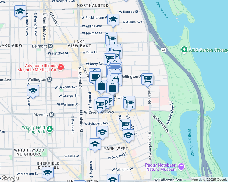 map of restaurants, bars, coffee shops, grocery stores, and more near in Chicago