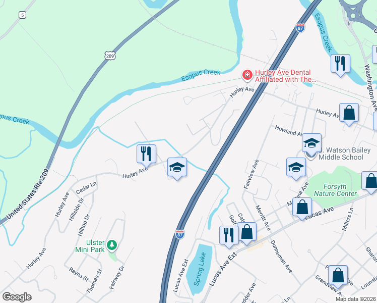 map of restaurants, bars, coffee shops, grocery stores, and more near 422 Hurley Avenue in Hurley