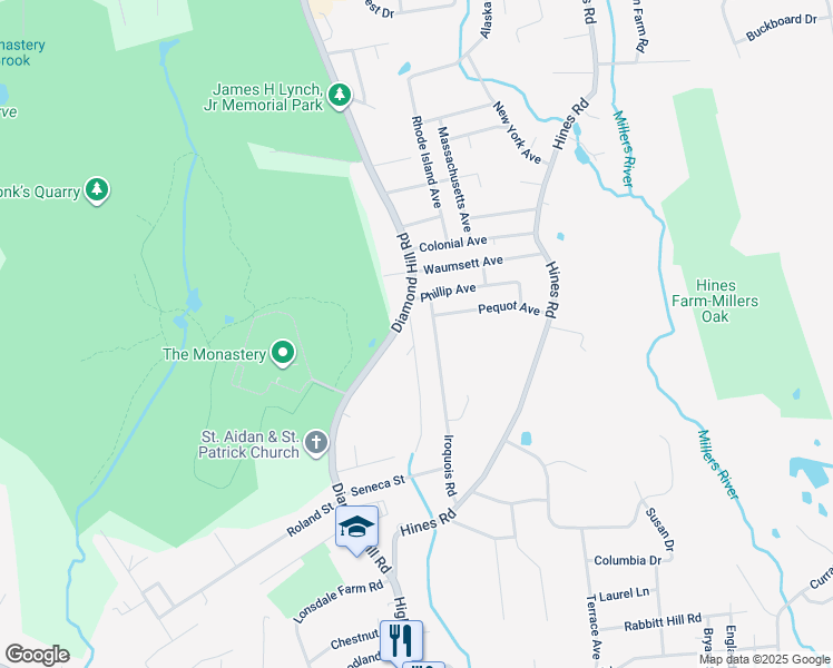 map of restaurants, bars, coffee shops, grocery stores, and more near 10 Narragansett Avenue in Cumberland