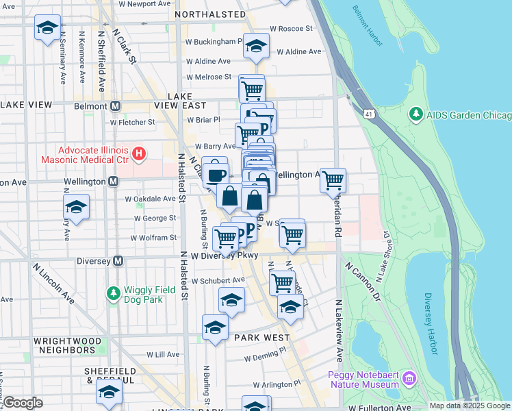 map of restaurants, bars, coffee shops, grocery stores, and more near in Chicago