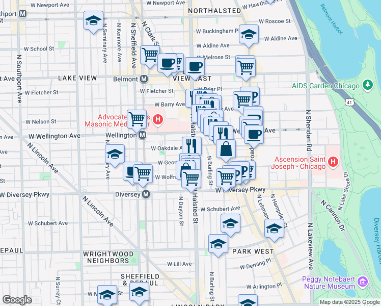 map of restaurants, bars, coffee shops, grocery stores, and more near in Chicago