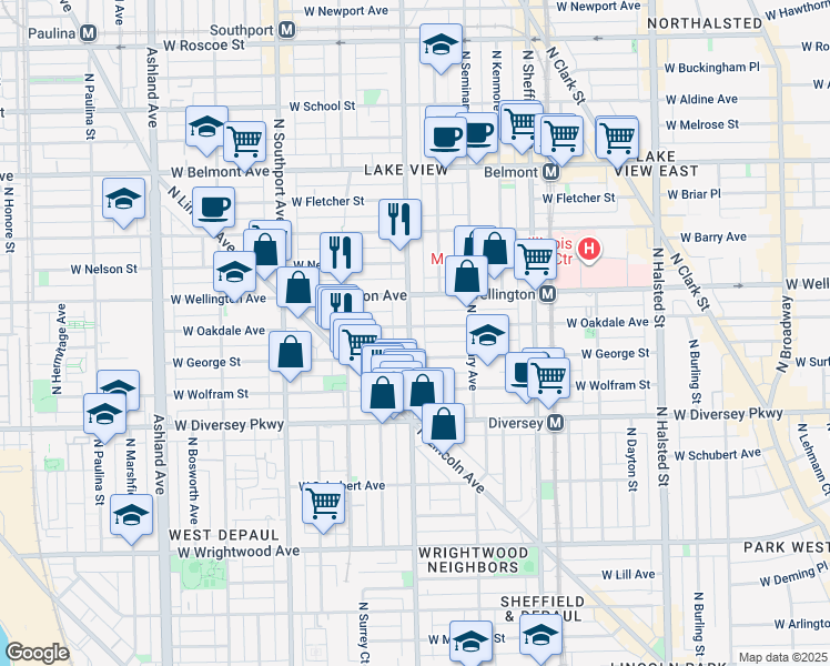 map of restaurants, bars, coffee shops, grocery stores, and more near in Chicago
