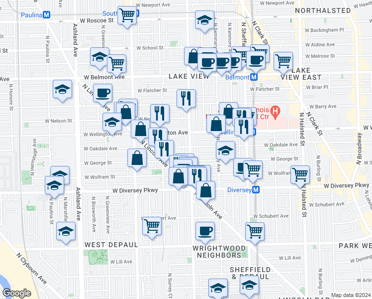 map of restaurants, bars, coffee shops, grocery stores, and more near in Chicago