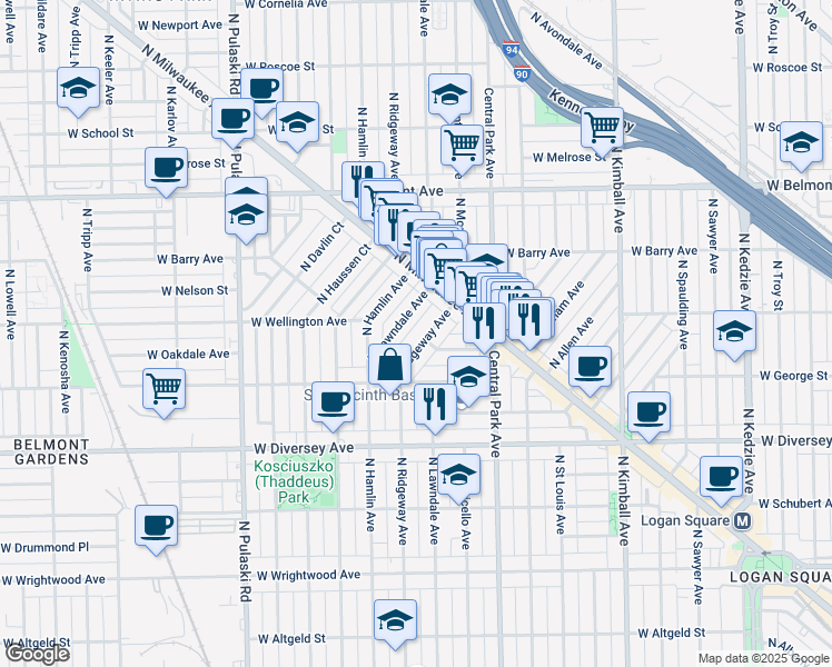 map of restaurants, bars, coffee shops, grocery stores, and more near in Chicago
