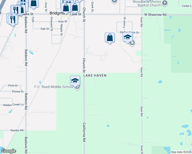 map of restaurants, bars, coffee shops, grocery stores, and more near in Lake Charter Township