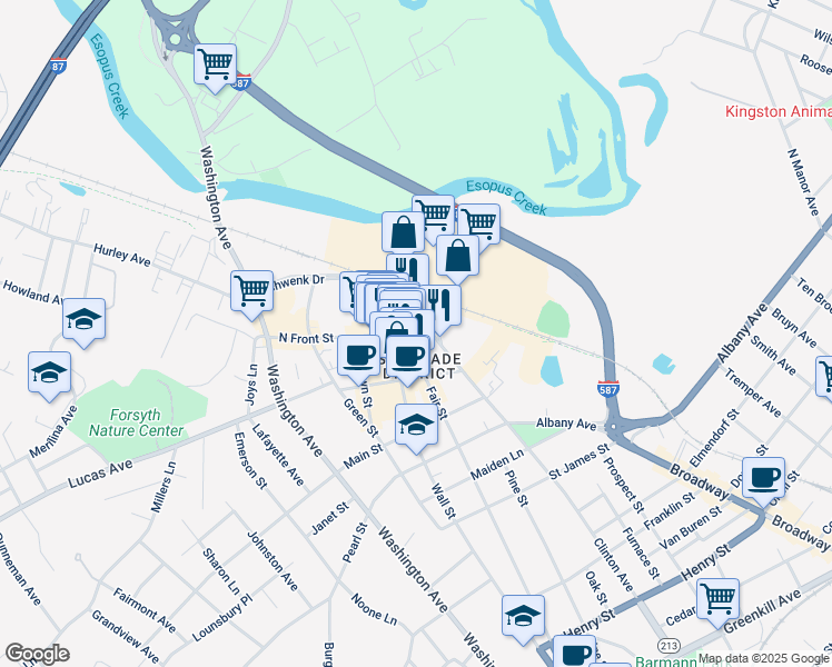 map of restaurants, bars, coffee shops, grocery stores, and more near 8 North Front Street in Kingston