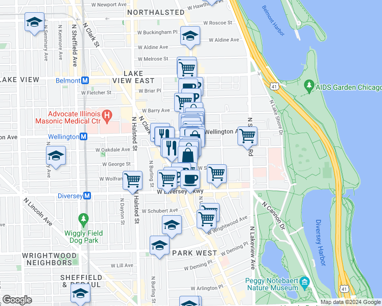 map of restaurants, bars, coffee shops, grocery stores, and more near in Chicago