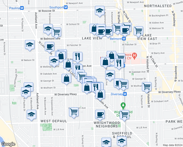 map of restaurants, bars, coffee shops, grocery stores, and more near in Chicago