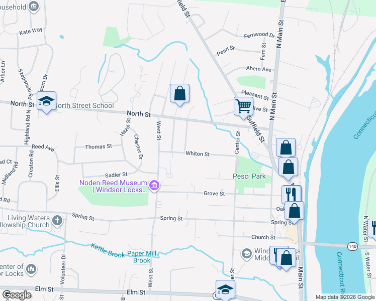 map of restaurants, bars, coffee shops, grocery stores, and more near 2 Wicklow Street in Windsor Locks