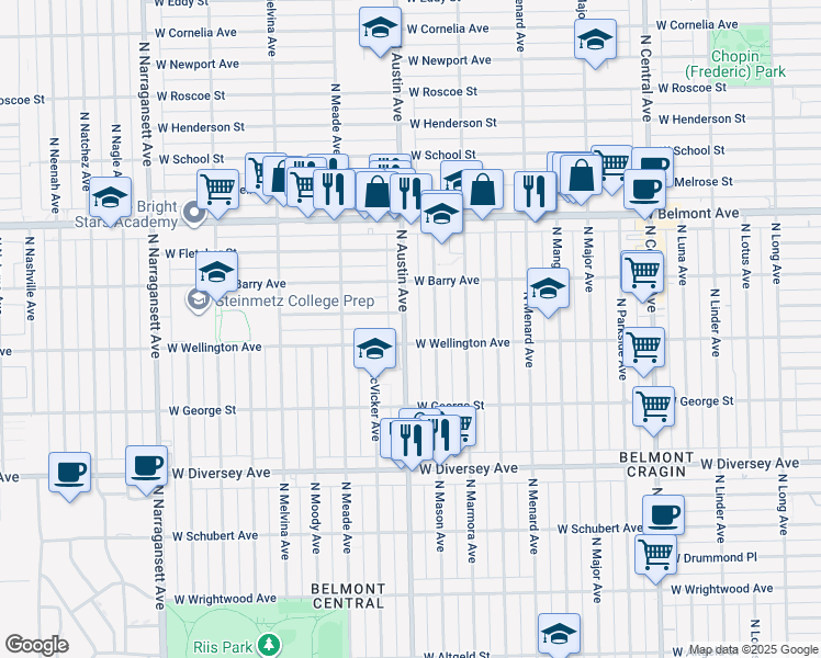 map of restaurants, bars, coffee shops, grocery stores, and more near in Chicago