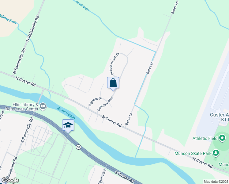 map of restaurants, bars, coffee shops, grocery stores, and more near 223 Golfview Way in Monroe