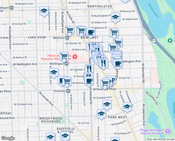 map of restaurants, bars, coffee shops, grocery stores, and more near in Chicago