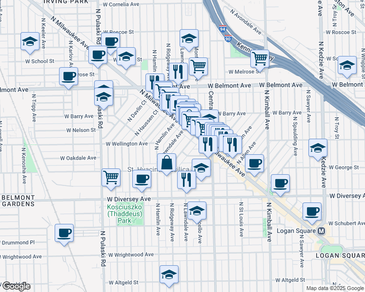 map of restaurants, bars, coffee shops, grocery stores, and more near in Chicago