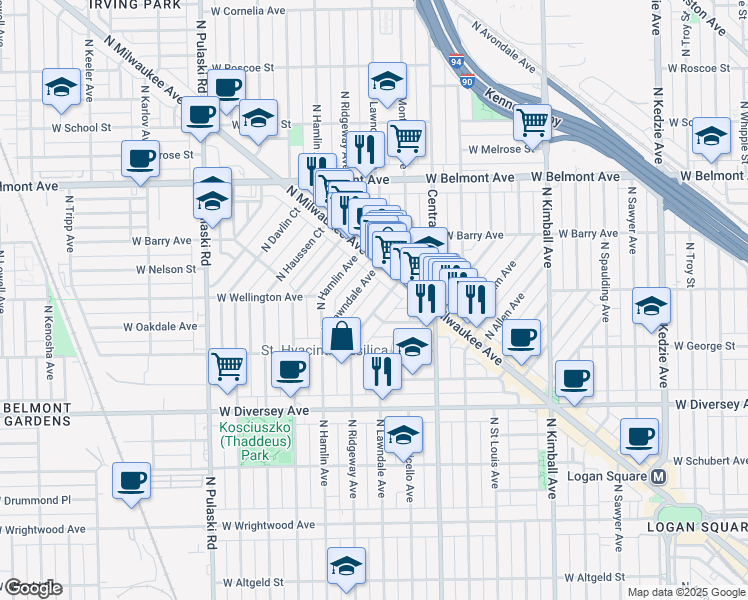 map of restaurants, bars, coffee shops, grocery stores, and more near in Chicago