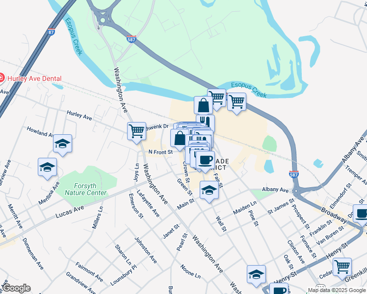 map of restaurants, bars, coffee shops, grocery stores, and more near 66 North Front Street in Kingston