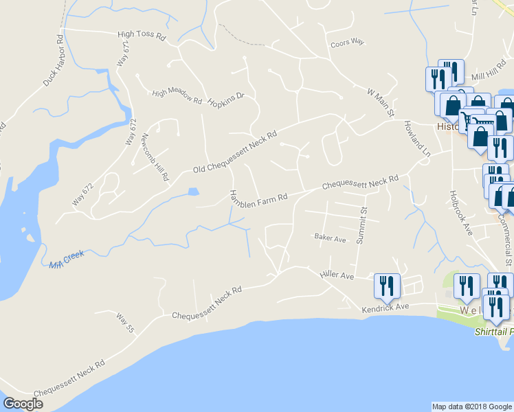 map of restaurants, bars, coffee shops, grocery stores, and more near 91 Hamblen Farm Road in Wellfleet