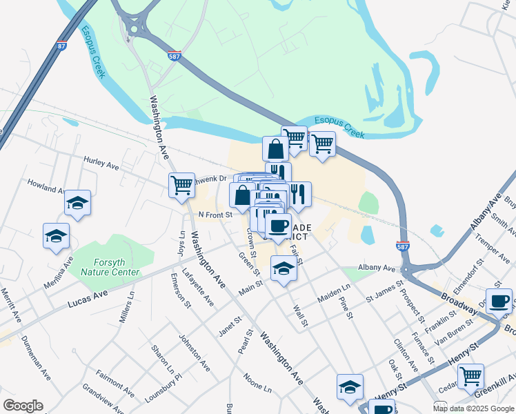 map of restaurants, bars, coffee shops, grocery stores, and more near 37 North Front Street in Kingston