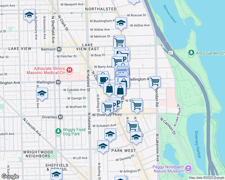 map of restaurants, bars, coffee shops, grocery stores, and more near in Chicago