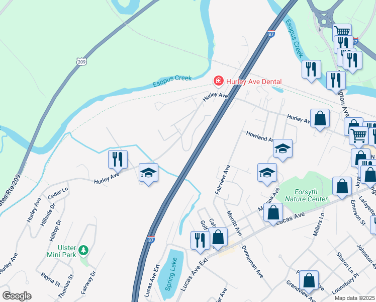 map of restaurants, bars, coffee shops, grocery stores, and more near 68 Village Court in Kingston