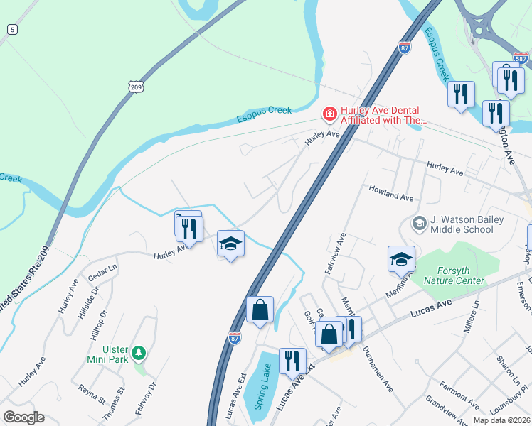 map of restaurants, bars, coffee shops, grocery stores, and more near 400-422 Hurley Avenue in Hurley