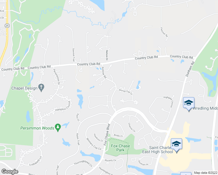 map of restaurants, bars, coffee shops, grocery stores, and more near 35 Aintree Road in St. Charles