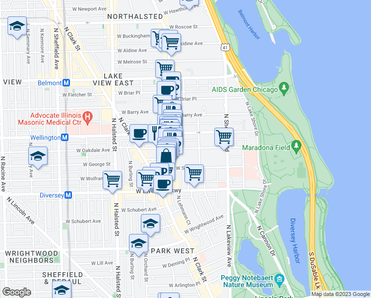 map of restaurants, bars, coffee shops, grocery stores, and more near in Chicago