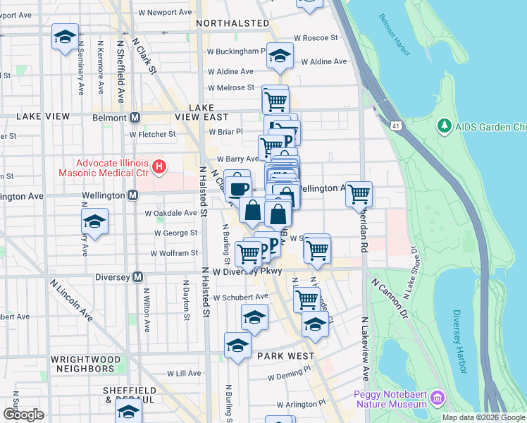 map of restaurants, bars, coffee shops, grocery stores, and more near in Chicago