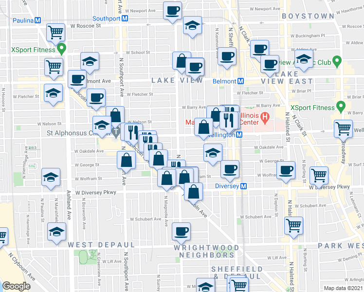 map of restaurants, bars, coffee shops, grocery stores, and more near in Chicago