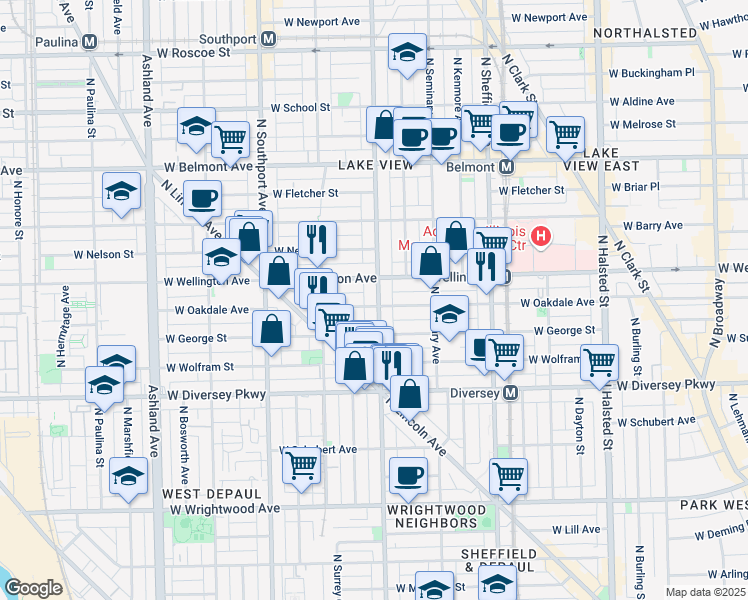 map of restaurants, bars, coffee shops, grocery stores, and more near in Chicago