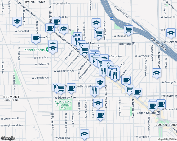 map of restaurants, bars, coffee shops, grocery stores, and more near in Chicago