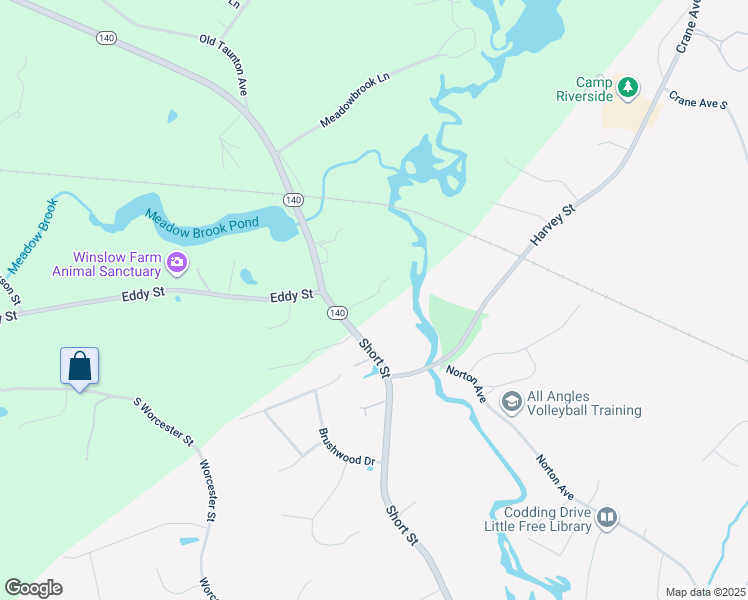 map of restaurants, bars, coffee shops, grocery stores, and more near 1355 Norton Avenue in Taunton