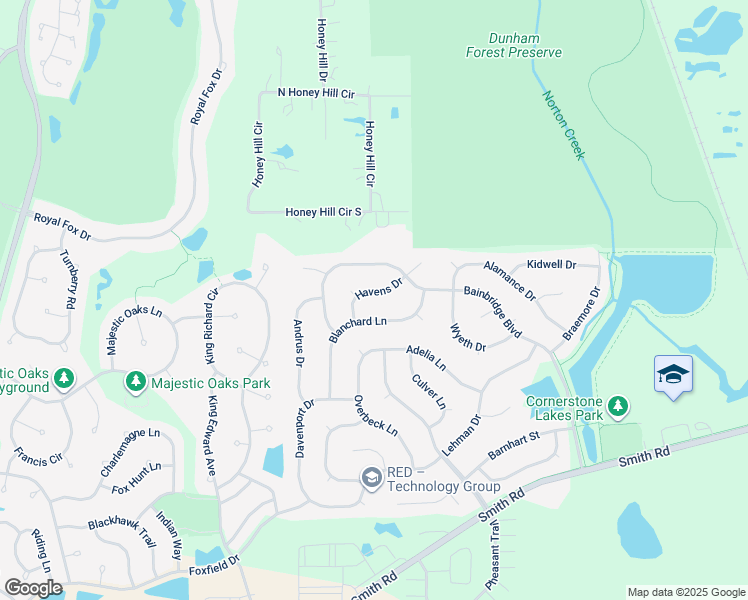 map of restaurants, bars, coffee shops, grocery stores, and more near 2642 Havens Drive in West Chicago