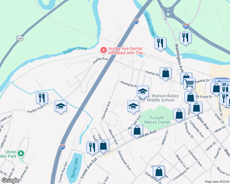 map of restaurants, bars, coffee shops, grocery stores, and more near 160 Fairview Avenue in Kingston