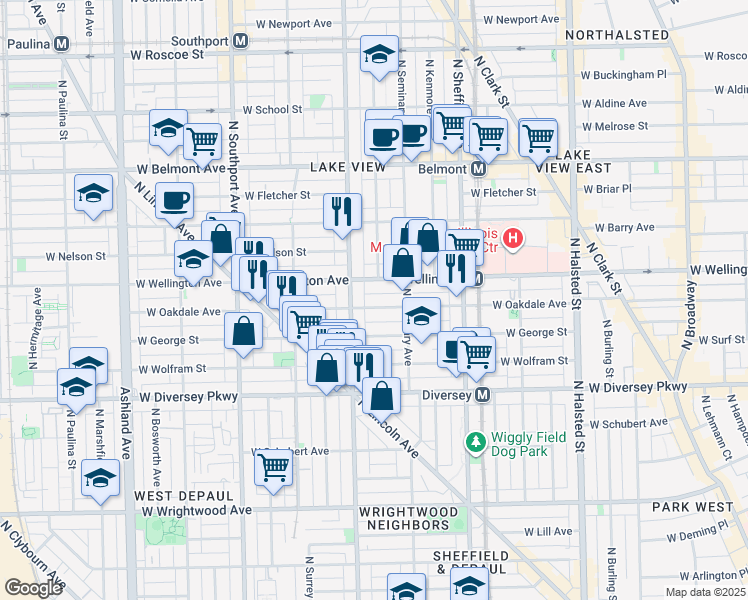 map of restaurants, bars, coffee shops, grocery stores, and more near in Chicago