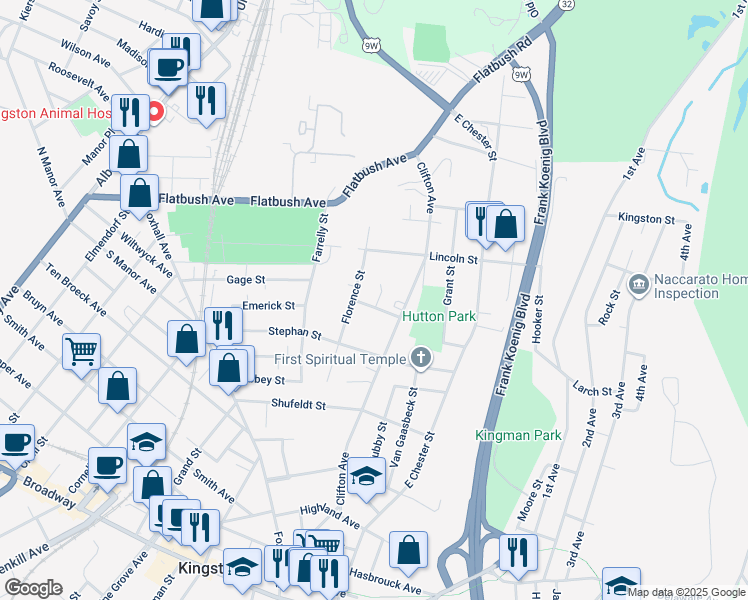 map of restaurants, bars, coffee shops, grocery stores, and more near 30 Hayes St in Kingston