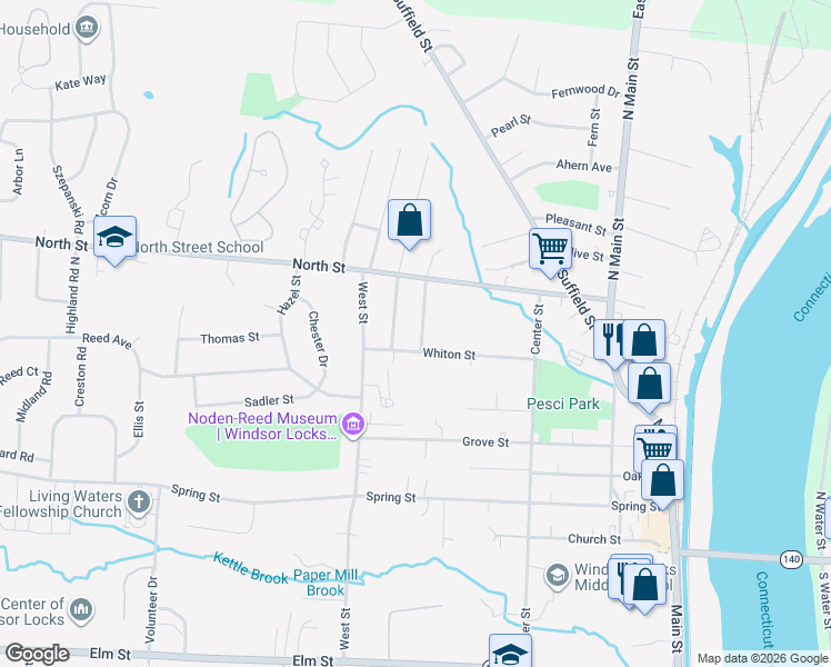 map of restaurants, bars, coffee shops, grocery stores, and more near 2 Wicklow Street in Windsor Locks
