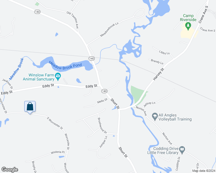 map of restaurants, bars, coffee shops, grocery stores, and more near 1355 Norton Avenue in Taunton