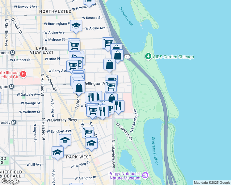 map of restaurants, bars, coffee shops, grocery stores, and more near in Chicago