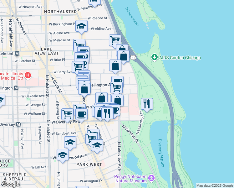map of restaurants, bars, coffee shops, grocery stores, and more near in Chicago