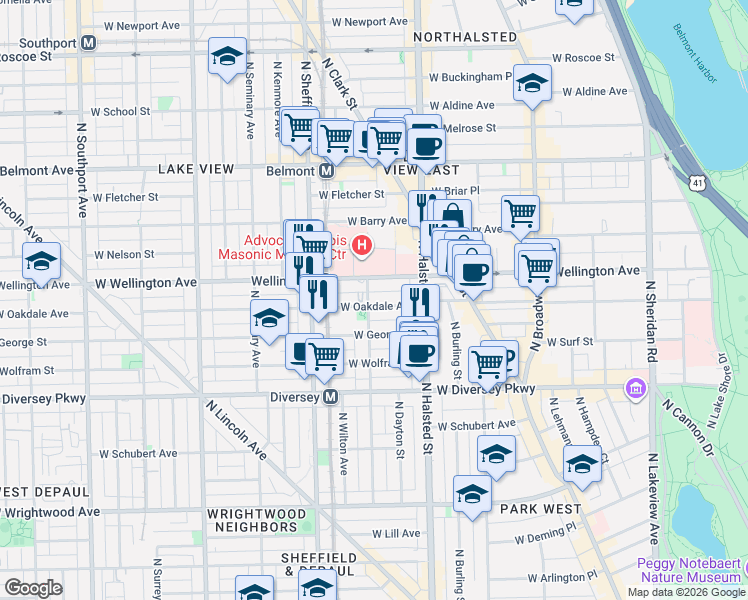 map of restaurants, bars, coffee shops, grocery stores, and more near in Chicago