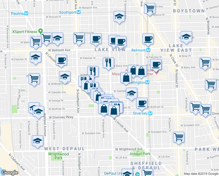 map of restaurants, bars, coffee shops, grocery stores, and more near in Chicago