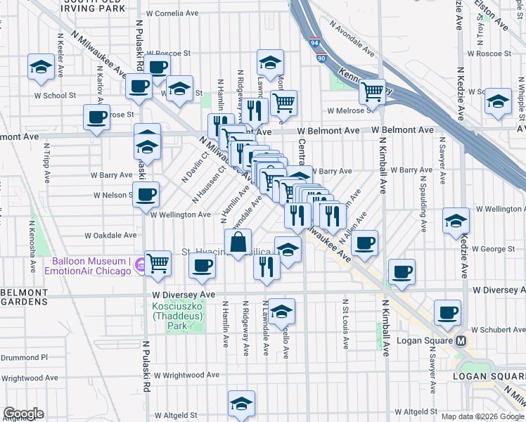 map of restaurants, bars, coffee shops, grocery stores, and more near in Chicago