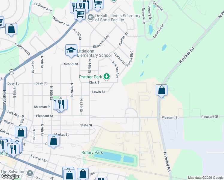 map of restaurants, bars, coffee shops, grocery stores, and more near 810 Vienna Boulevard in DeKalb