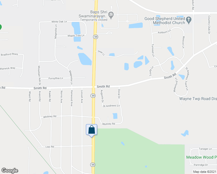 map of restaurants, bars, coffee shops, grocery stores, and more near 30 Smith Road in West Chicago