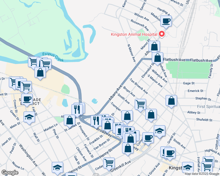 map of restaurants, bars, coffee shops, grocery stores, and more near 231 Albany Avenue in Kingston