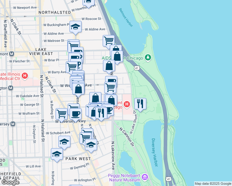map of restaurants, bars, coffee shops, grocery stores, and more near in Chicago